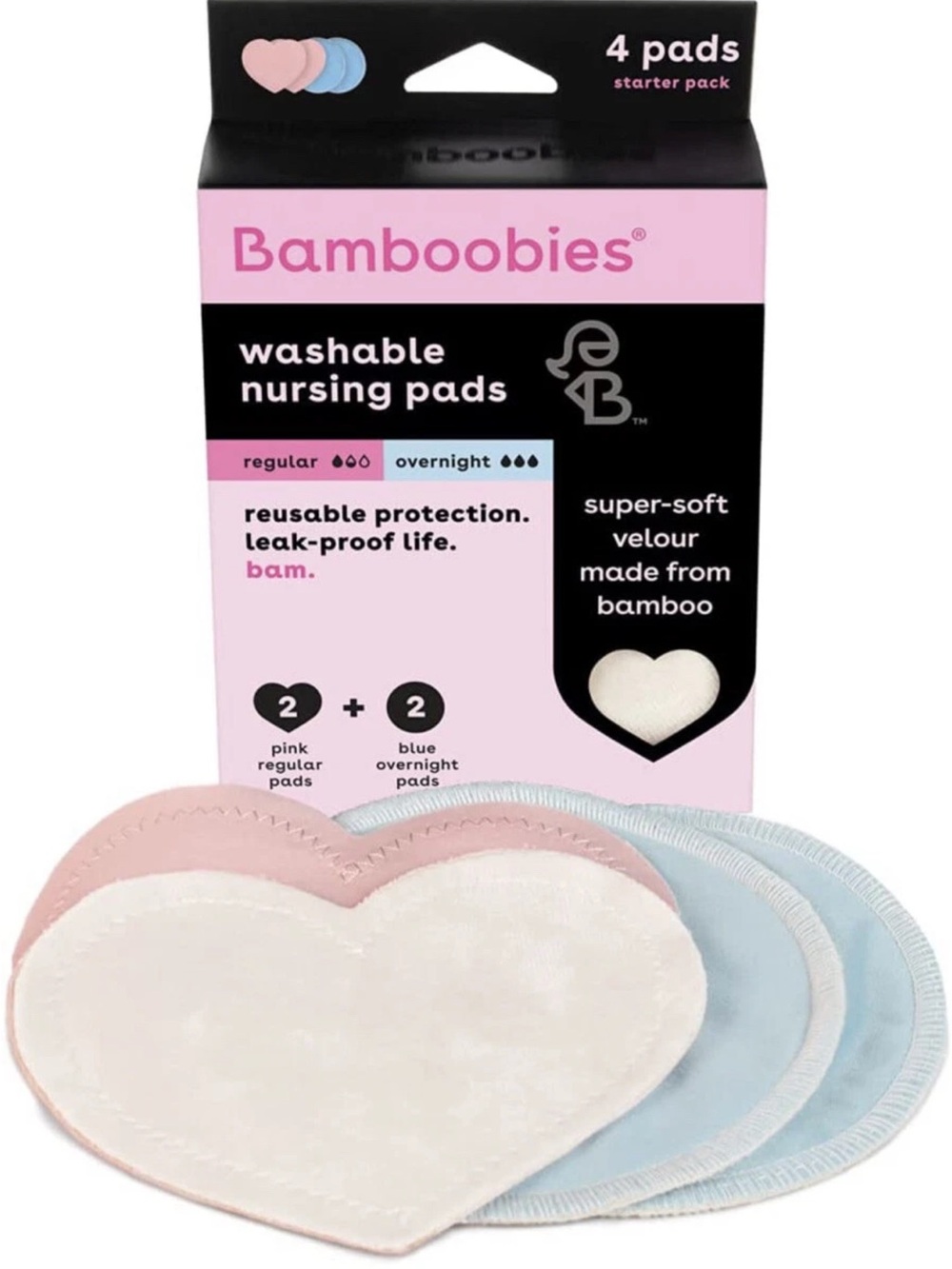 Bamboobies Washable Nursing Pads - Breastfeeding, Lactating, Reusable - 2 Pairs